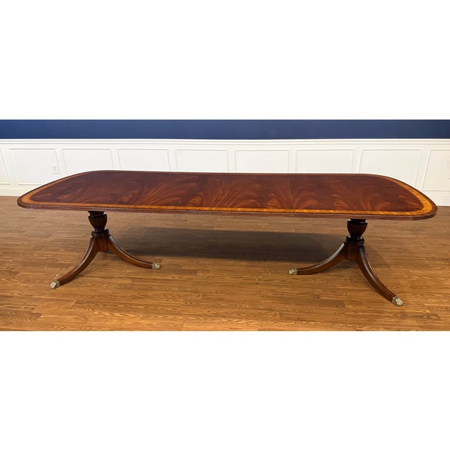 Traditional Georgian Style Multi-Banded Mahogany Dining Table by Leighton Hall - Showroom Sample For Sale - Image 10 of 17