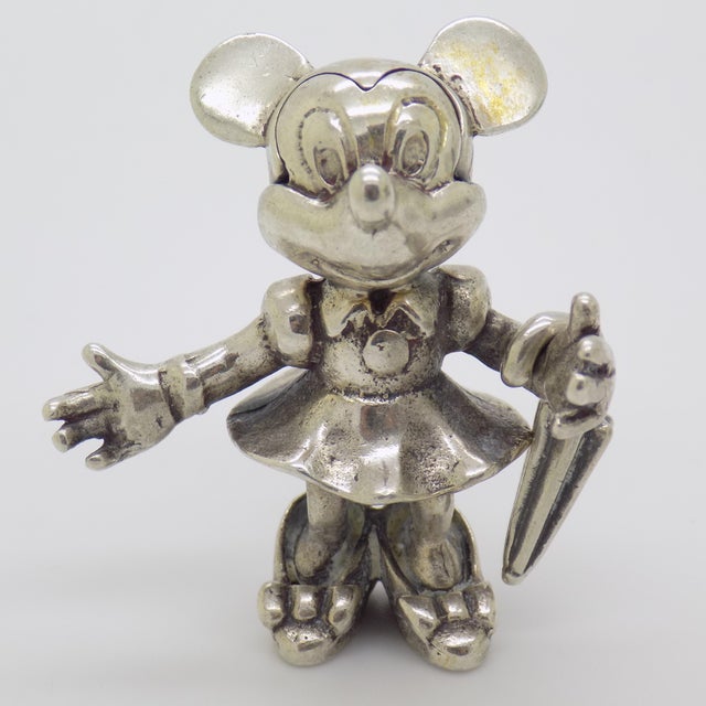 Italian Vintage Italian Handmade Genuine Silver Minnie With Umbrella Character Figurine Sculpture, Made in Arezzo (Ar, Tuscany) For Sale - Image 3 of 10