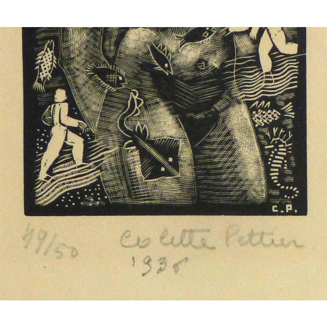 French Colette Pettier, French Woodcut - La Mer Et Les Fleuves For Sale - Image 3 of 5