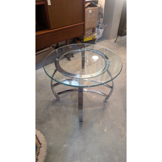 1970s 1970s Mid Century Chrome and Glass Accent Table For Sale - Image 5 of 12