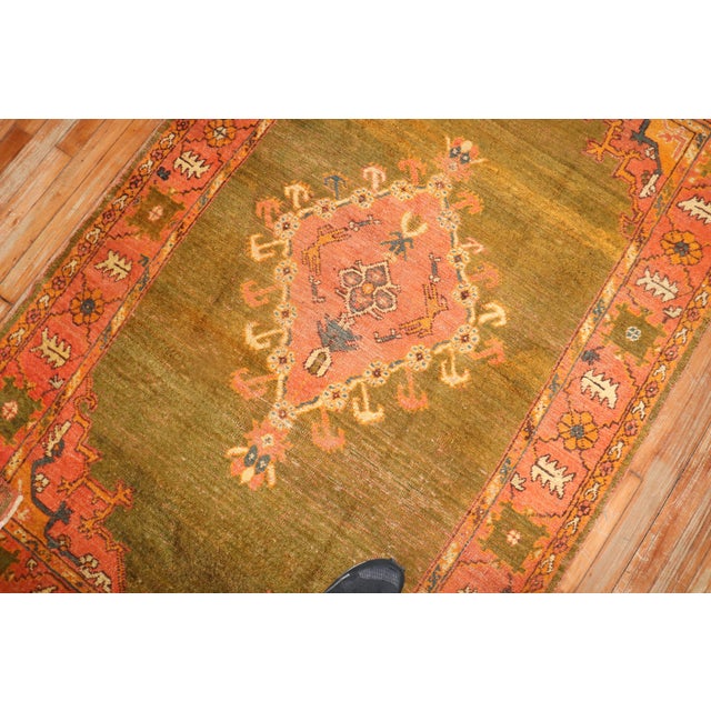 Antique Zabihi Collection Green Turkish Oushak Rug - 4' x 6'5" For Sale - Image 4 of 7