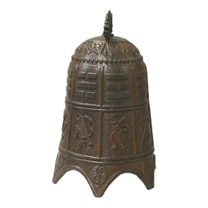 Chinese Rustic Iron Metal I Ching Hexagram Pattern Bell Display Art