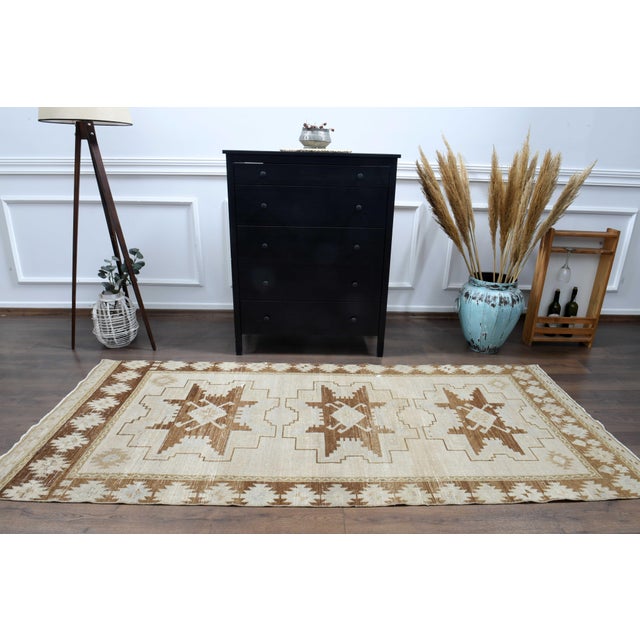 Beige 1970s Vintage Handmade Wool Cotton Beige Runner Rug For Sale - Image 8 of 11