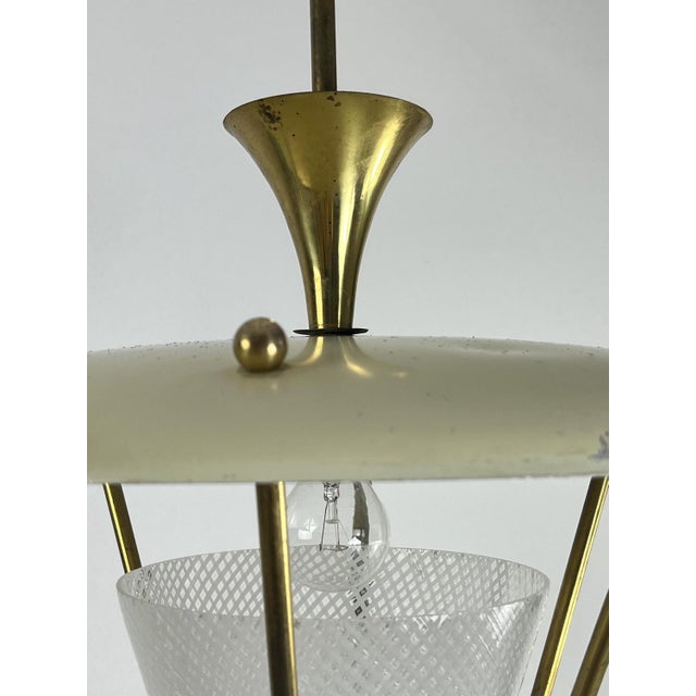 Metal Mid-Century Murano Reticello Glass and Brass Hanging Light, 1950s For Sale - Image 7 of 16