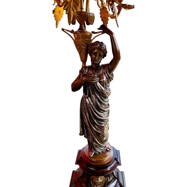 French Pair French Neoclassical Bronze, Dor'e Bronze & Belgique Noir Candelabra, Now Electrified, Ca. 1870 For Sale - Image 3 of 14