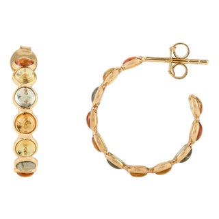 Artistic 5.59 Ct Cabochon Cut Multi Tourmaline Hoop Earrings in 18k Yellow Gold For Sale