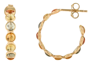Artistic 5.59 Ct Cabochon Cut Multi Tourmaline Hoop Earrings in 18k Yellow Gold