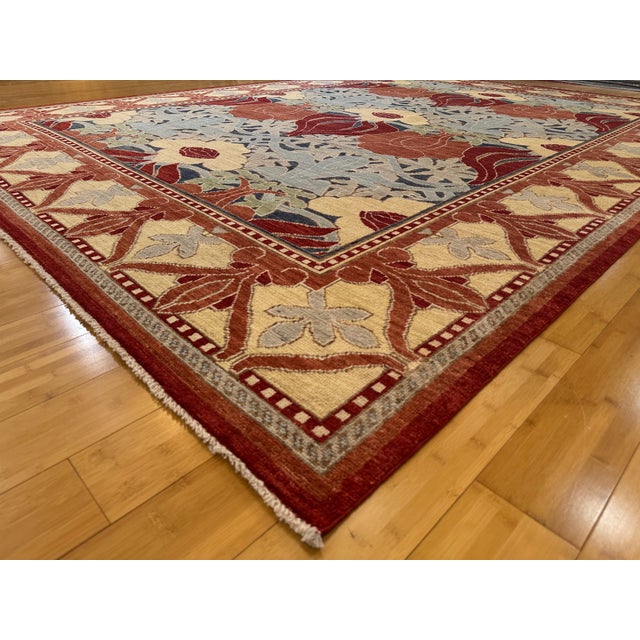 Hand-Knotted Morris Style Rug – 9'2" X 11'10" – Arts & Crafts Floral Wool For Sale - Image 9 of 10