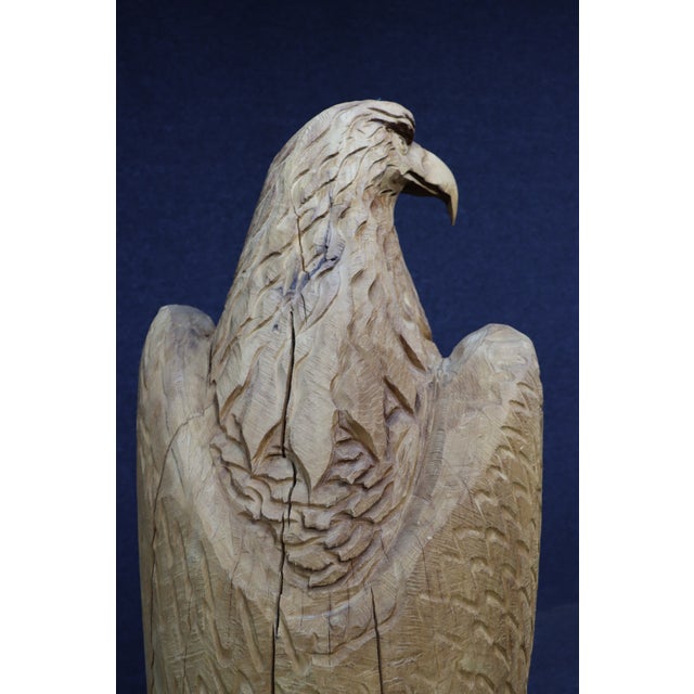 Wood Large Hand-Carved Pine Bald Eagle Sculpture on Saw-Cut Base For Sale - Image 7 of 13