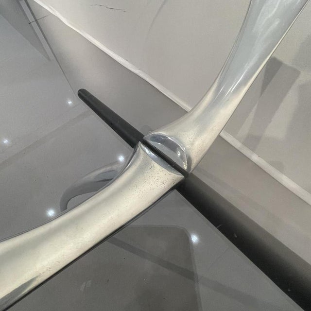 Desk in Brushed Aluminium and Kidney Glass by Bernard Dequet for Protis Design, France, 1990 For Sale - Image 10 of 14
