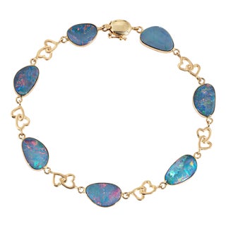 Vintage Australian Opal Bracelet 14k Gold Freeform Boulder Opals Heart Jewelry For Sale