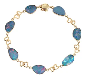 Vintage Australian Opal Bracelet 14k Gold Freeform Boulder Opals Heart Jewelry