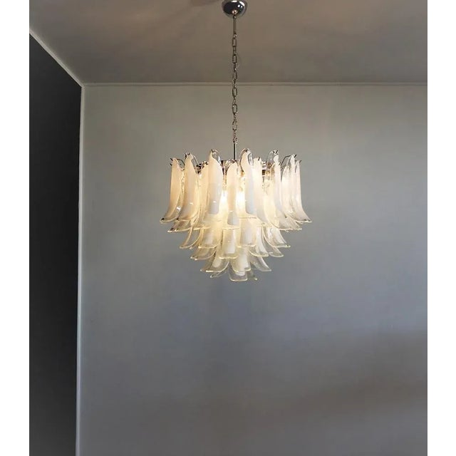 Vintage Italian Murano Chandelier with 53 Transparent Lattimo Glass Petals from Mazzega, 1982 For Sale - Image 11 of 13