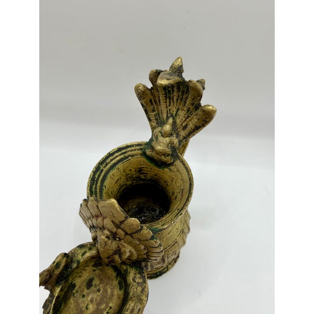 Vintage Himalayan Brass Sukunda-Style Ritual Oil Lamp With Bird Motif For Sale - Image 4 of 7