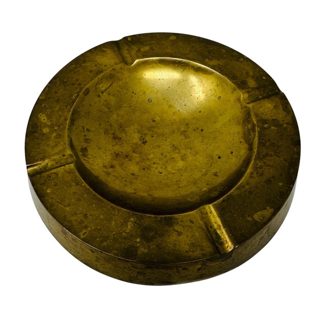 Pair of Vintage 1950s Italian Solid Brass Ashtrays, Heavy Cast 12oz Mid Century Modern Catchall Dishes, Original Patina Hollywood Regency For Sale - Image 11 of 16