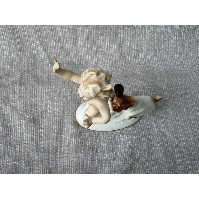 1950s Porcelain Young Child and His Goat Playing Wallendorf Figurine For Sale - Image 10 of 15