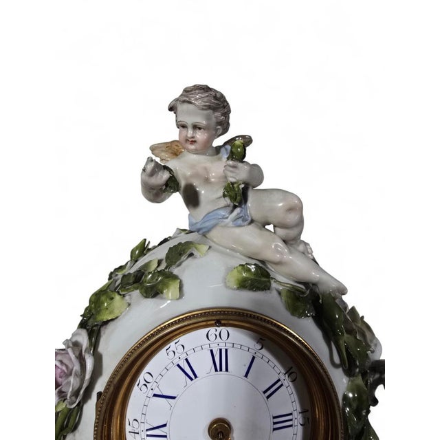 Antique German Porcelain Clock Garniture Set with Candelabra, 1890, Set of 3 For Sale - Image 11 of 15