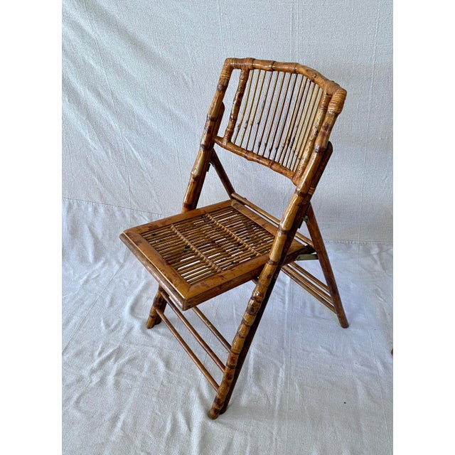Tortoise Shell Bamboo Folding Chairs - a Pair For Sale - Image 4 of 10