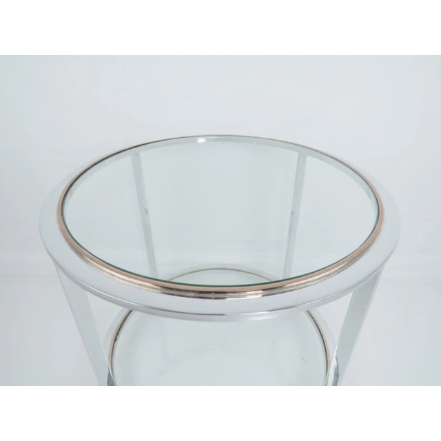 Chrome 1970s Willy Rizzo Style Two Tier Chrome Brass and Glass Rolling Table on Casters For Sale - Image 8 of 13