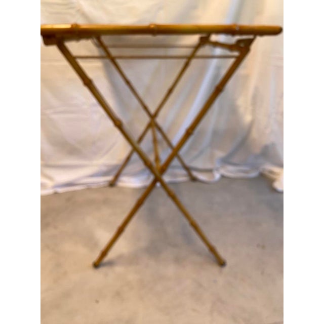 Vintage Metal Faux Bamboo & Faux Cane Collapsible Table For Sale - Image 4 of 9
