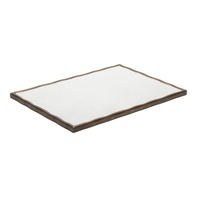 Rectangular Melting Tray in White Shagreen With Bronze Patina Brass by R&y Augousti For Sale