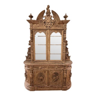 A Masterpiece French 19th Century Louis XIII Bleached Solid Oak Hunting Buffet or Bookcase For Sale