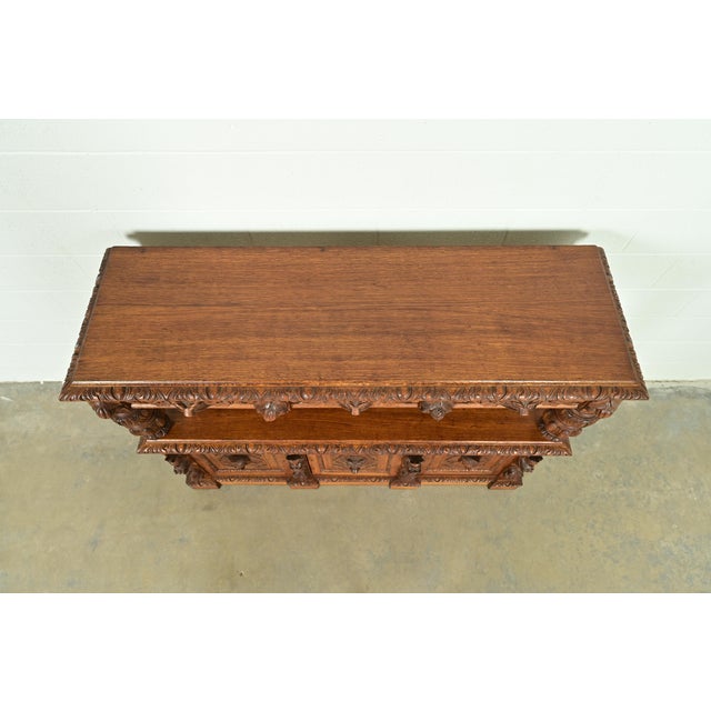 R. J. Horner Style Renaissance Revival Carved Oak Sideboard or Bar Cabinet, Circa 1890s For Sale - Image 15 of 17