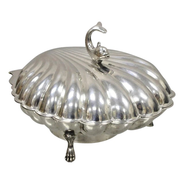 Vintage Eton Dolphin Handle Clam Shell Silver Plated Electrified Serving Warmer For Sale