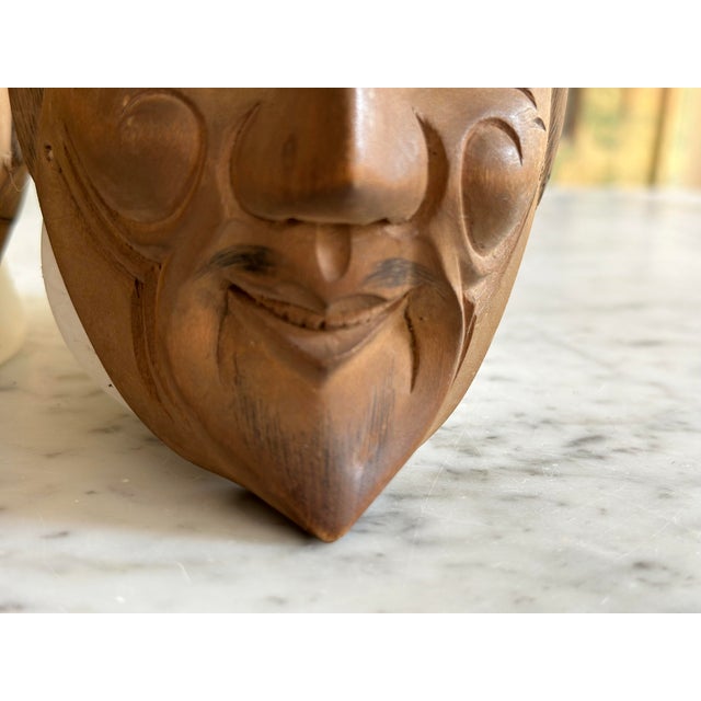 Brown Vintage Japanese Kyogen Masks in Hand-Carved Wood, 1950s, Set of 2 For Sale - Image 8 of 15