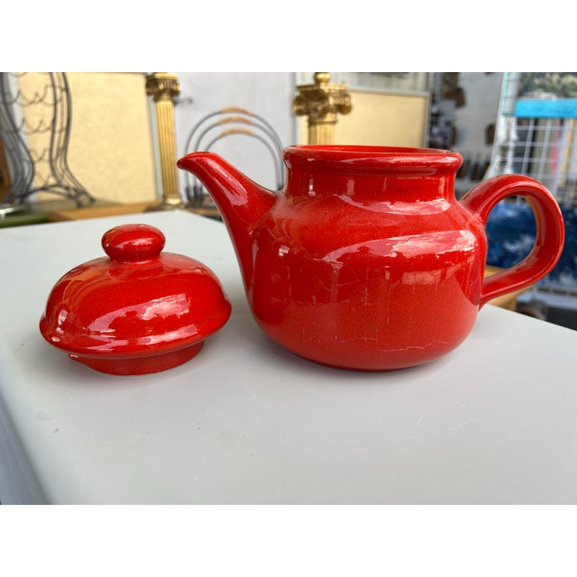 Vintage Red Warchtersbach Ceramic Tea Pot For Sale - Image 4 of 6