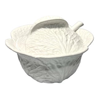 Vintage Mid-Century Modern White Ceramic Majolica Cabbage Soup Tureen For Sale