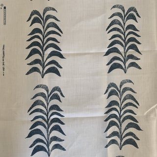 Heather Chadduck Grande Frond Indigo Hand Printed Linen Fabric- 3 Yards For Sale