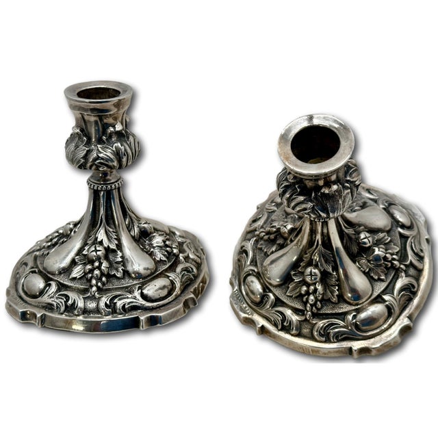 Victorian Antique Fine & Beautiful Victorian Tiffany & Company Heavy Solid Cast Silverplate Candlesticks - A Pair For Sale - Image 3 of 18
