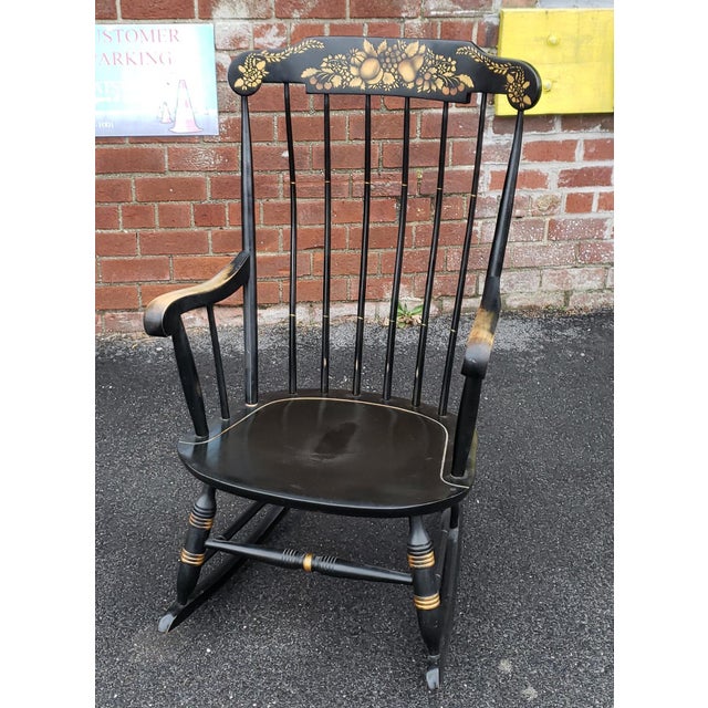 Vintage 1970s Black Hitchcock Style Painted Nichols & Stone Co. Rocking