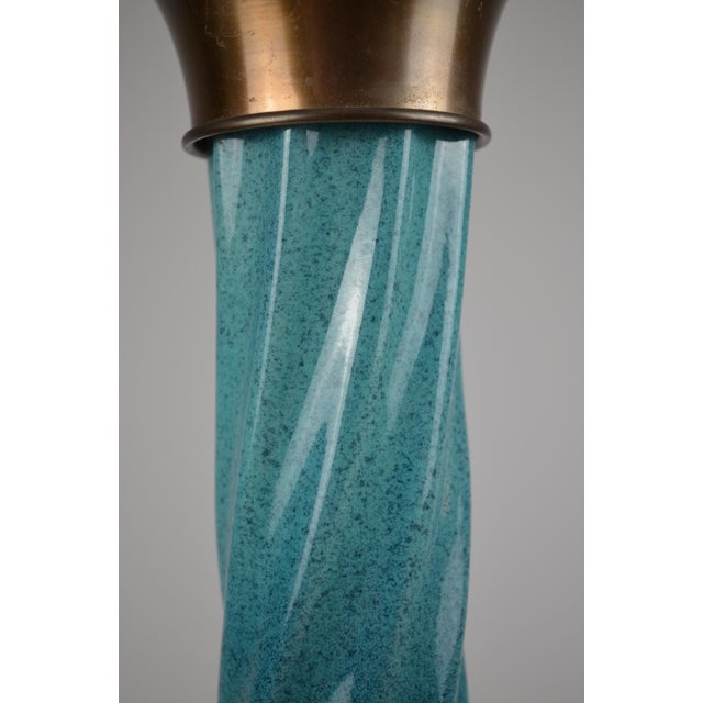 Hollywood Regency Turquoise Ceramic and Bronze-Finished Brass Table Lamp, 1950s For Sale - Image 14 of 17