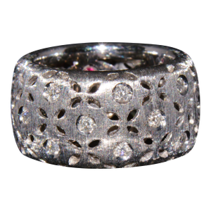 Authentic Roberto Coin Granada Natural 0.32Ct Diamond 18k White Gold Wide Band Ring, Size 6.5