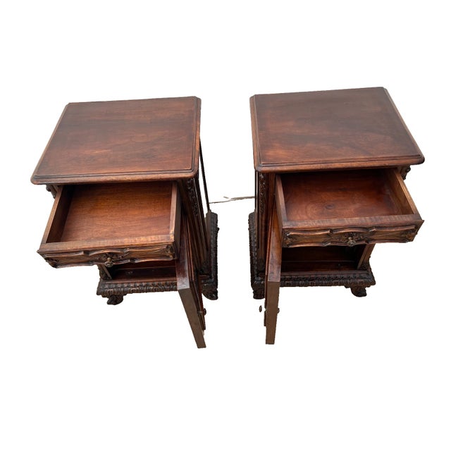 1920s Antique Pair of Nightstands Cabinet Drawer Rococo Revival By: G. Colombo & Figli For Sale - Image 5 of 14