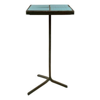 Modern Azure Iron and Tiles Side Table, France 1960s For Sale