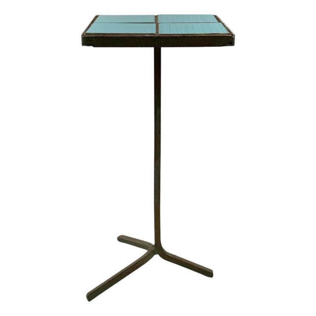 Modern Azure Iron and Tiles Side Table, France 1960s For Sale