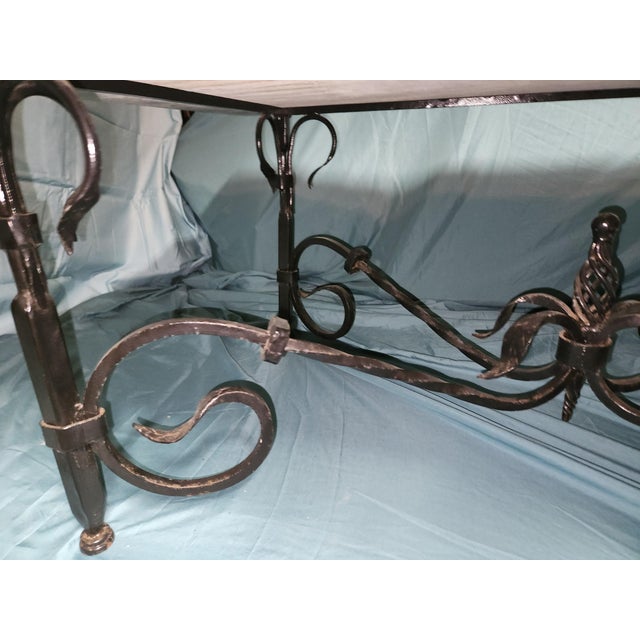 Custom Furniture Builders Vintage Hand Made Wrought Iron and Marble Coffee Table, Beautiful Colors and Patterns For Sale - Image 4 of 17