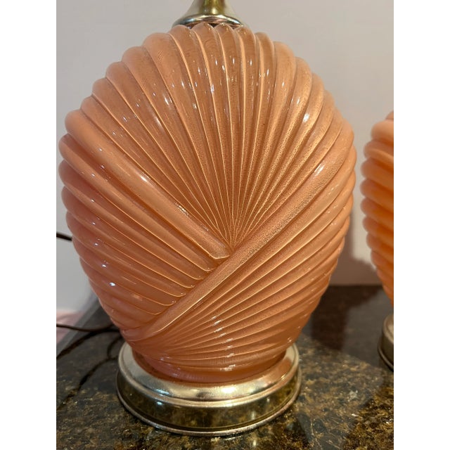 1980 Art Deco Shell Style Peach Table Lamps- a Pair For Sale In New York - Image 6 of 7