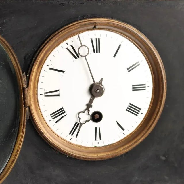 Antique Desk Clock in Black Marble, Metal and Glass, 19th Century For Sale - Image 3 of 11