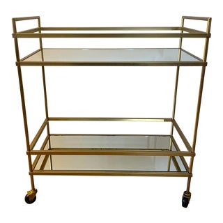 West Elm Brass and Glass Terrace Bar Cart For Sale