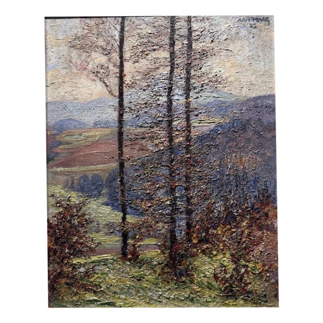 Arno Haag, Autumnal Low Mountain Landscape with Trees, Oil Painting on Canvas For Sale