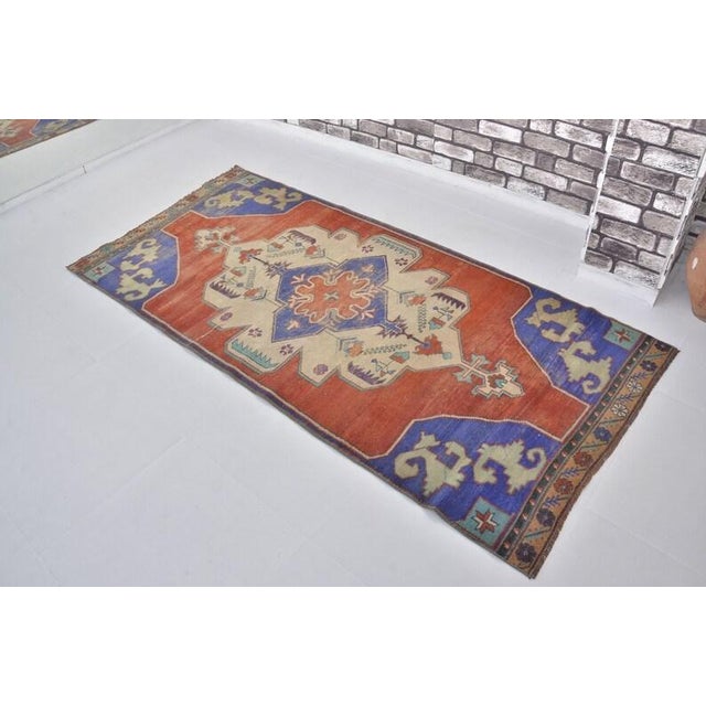 Red & Blue Vintage Floor Rug For Sale - Image 4 of 10
