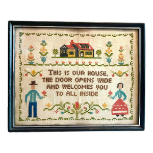 Vintage Needlepoint Welcome Sign for House Framed
