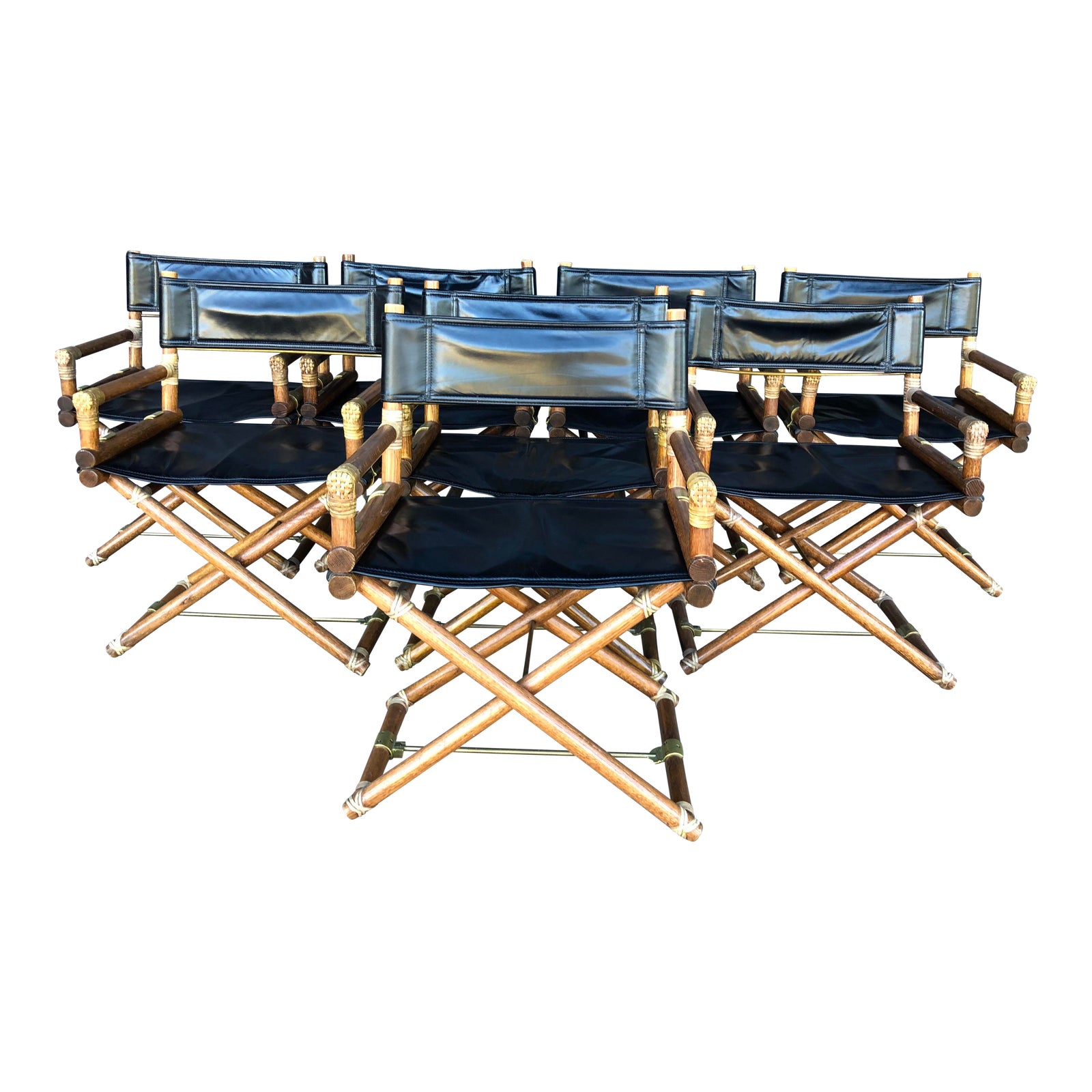 McGuire Leather Rattan Brass Director’s Chairs Set of 8 Chairish