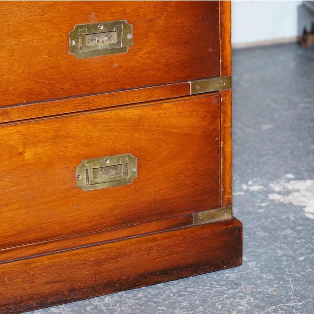 Wood Vintage Yew Wood Military Campaign Sideboard Bank of Drawers with Brass Handles For Sale - Image 7 of 18