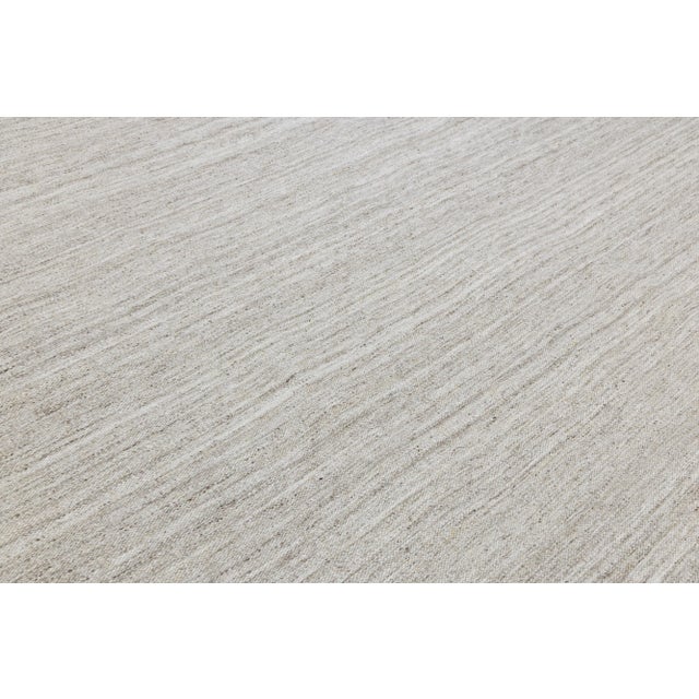 Textile 12 X 14 Modern Designed Kilim Flatweave Wool Rug in Natural Linen Color For Sale - Image 7 of 9