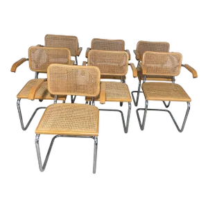 1960s Marcel Breuer Cesca Styled Mid Century Modern Dining Chairs - Set of 7